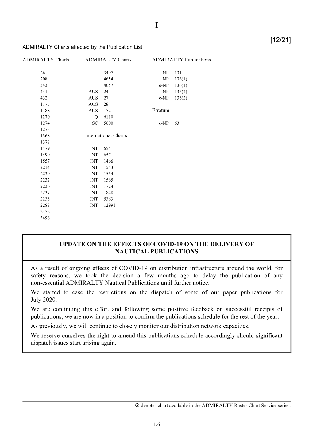 Update on the Effects of Covid-19 on the Delivery of Nautical Publications