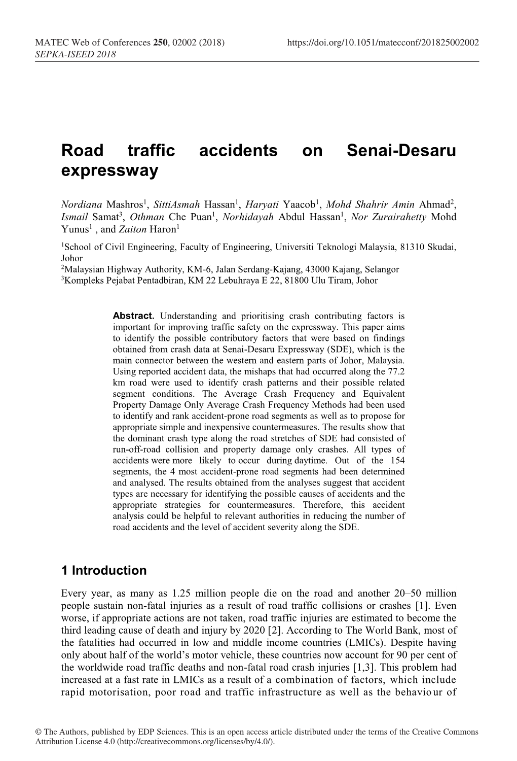 Road Traffic Accidents on Senai-Desaru Expressway