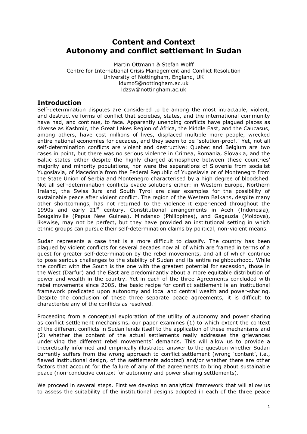 Content and Context Autonomy and Conflict Settlement in Sudan