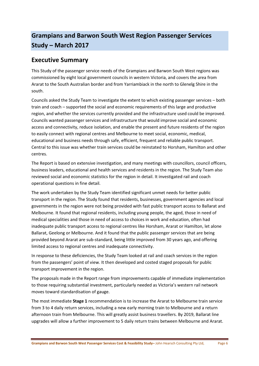 Executive Summary Grampians and Barwon South West Region