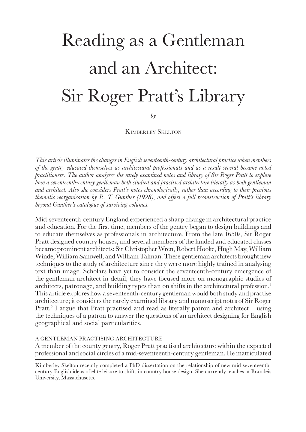 Sir Roger Pratt's Library