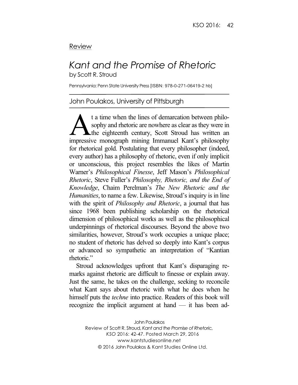 Kant and the Promise of Rhetoric by Scott R