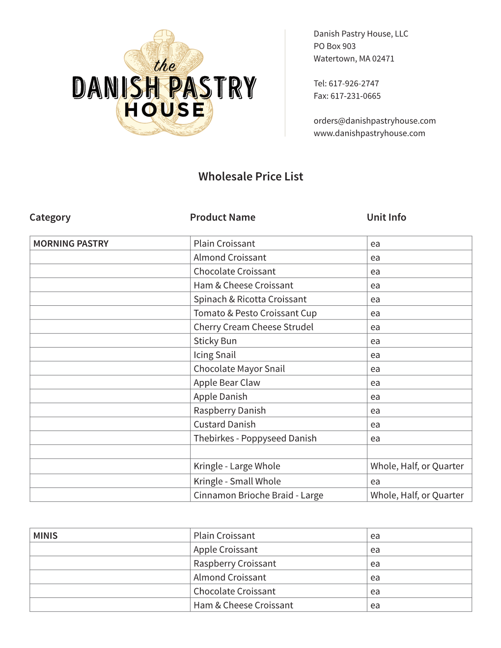 Wholesale Price List