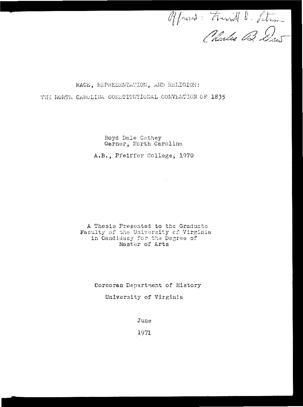 Garner, Ncrth Carolina A.B., Pfeiffer College, 1970 a Thesis