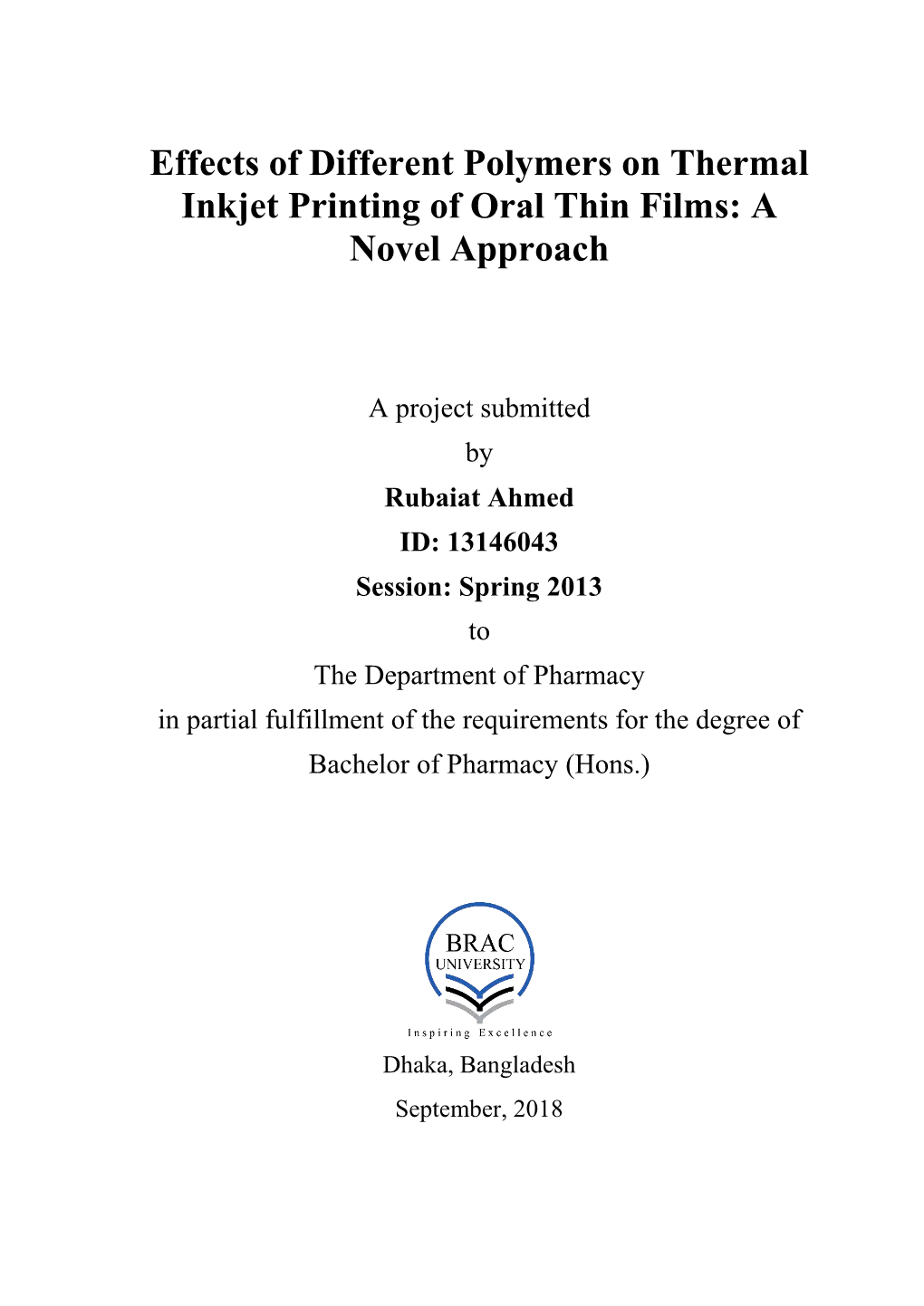 Effects of Different Polymers on Thermal Inkjet Printing of Oral Thin Films: a Novel Approach