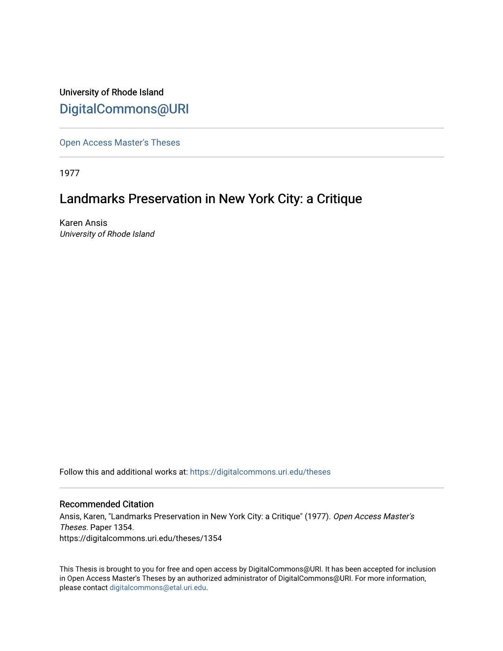 Landmarks Preservation in New York City: a Critique