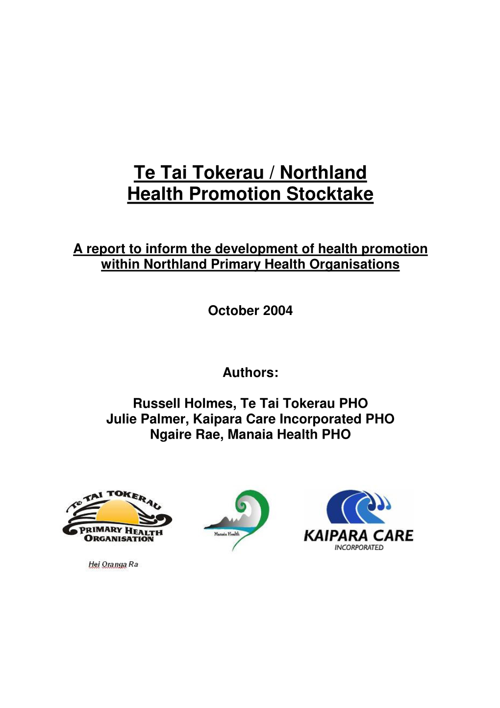 Te Tai Tokerau / Northland Health Promotion Stocktake