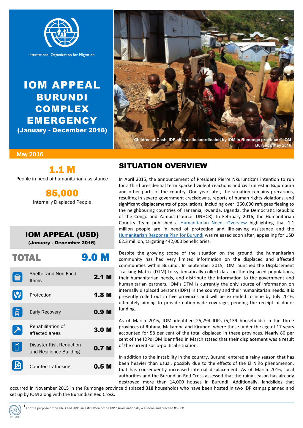 IOM Burundi Complex Emergency Appeal January-December 2016