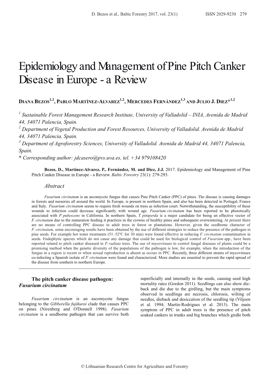 Epidemiology and Management of Pine Pitch Canker Disease in Europe - a Review