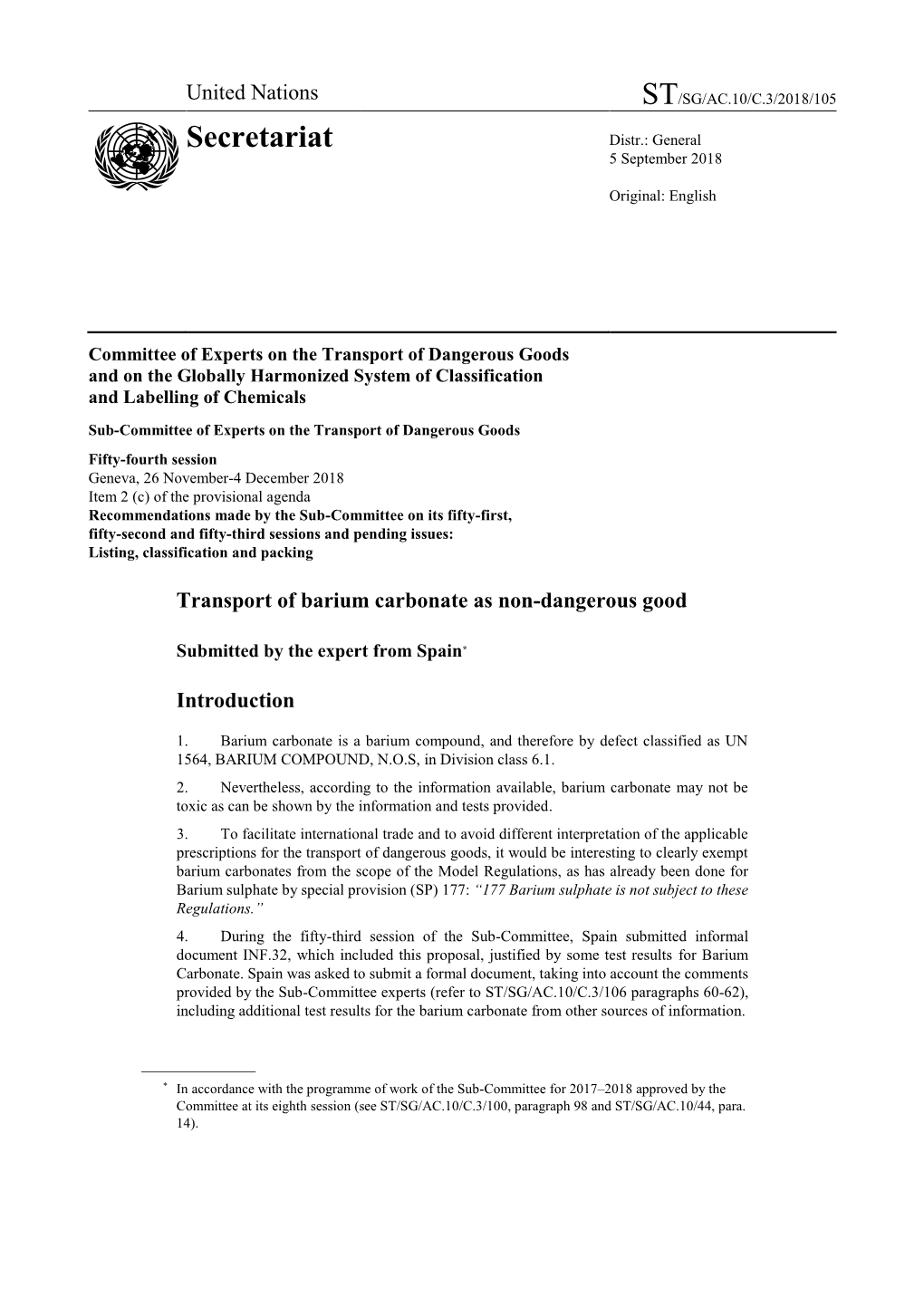 United Nations ST/SG/AC.10/C.3/2018/105