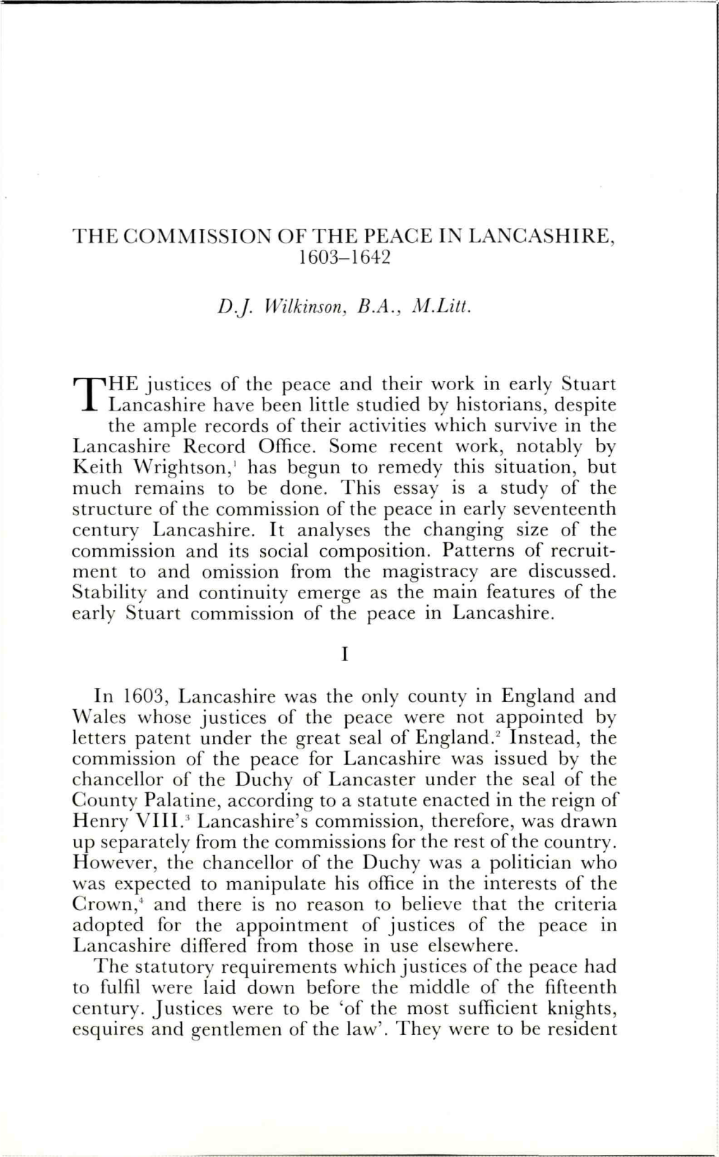 THE Justices of the Peace and Their Work in Early Stuart