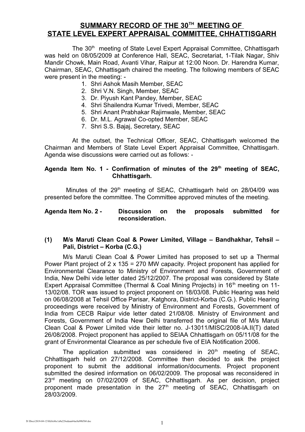 First Meeting of State Level Environment Impact Assessment Authority, Chhattisgarh s2