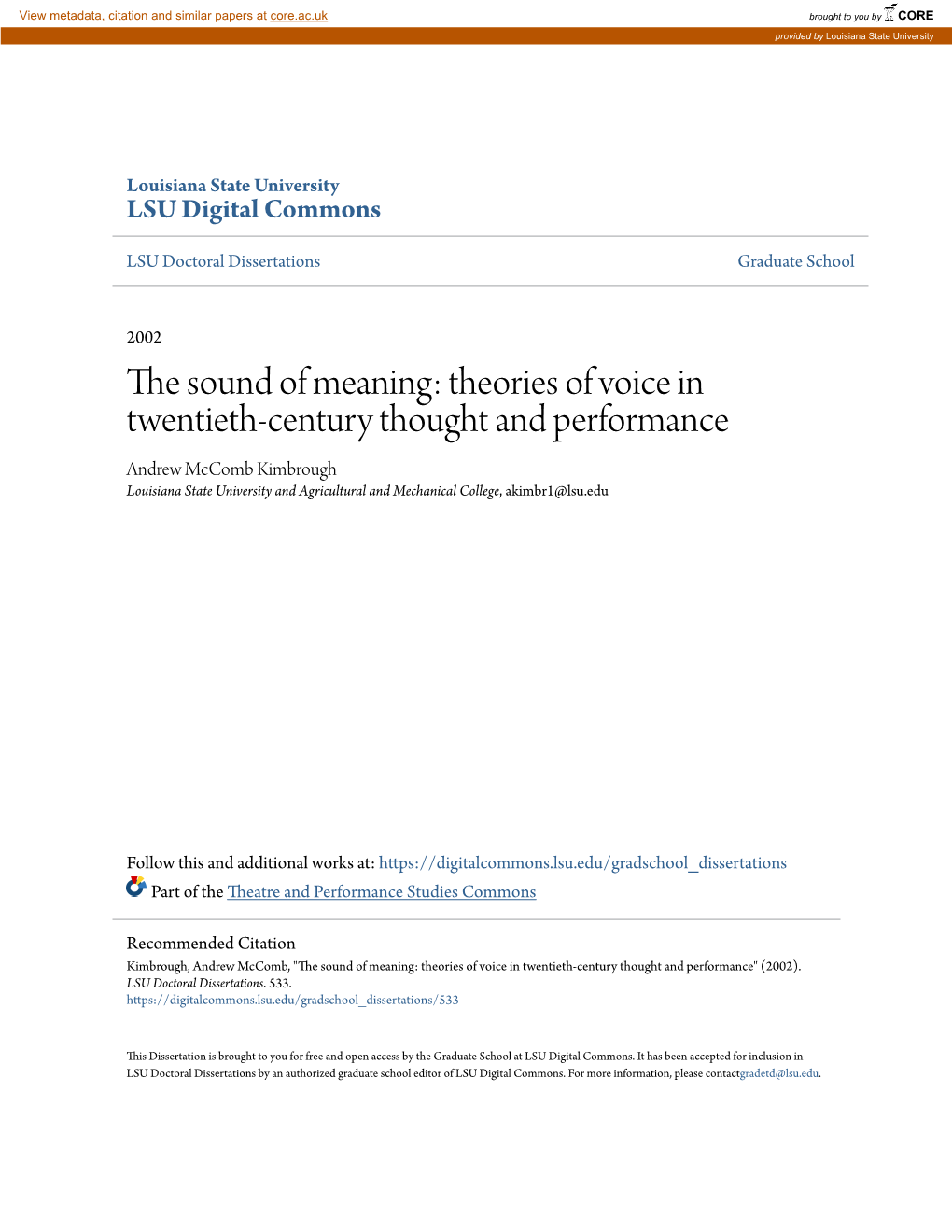 Theories of Voice in Twentieth-Century Thought and Performance