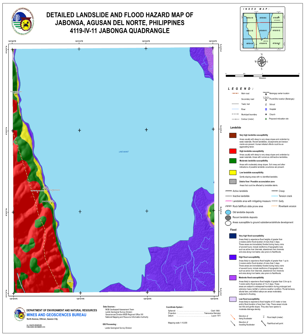 Detailed Landslide and Flood Hazard Map of Jabonga, Agusan Del Norte, Philippines 4119-Iv-11 Jabonga Quadrangle