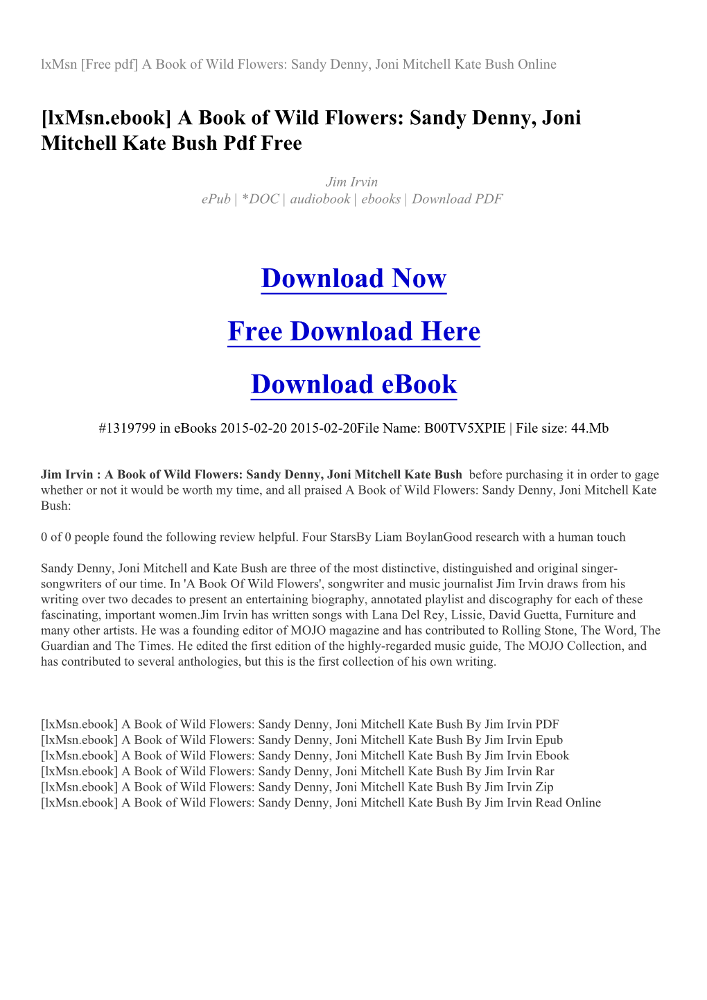 A Book of Wild Flowers: Sandy Denny, Joni Mitchell Kate Bush Online