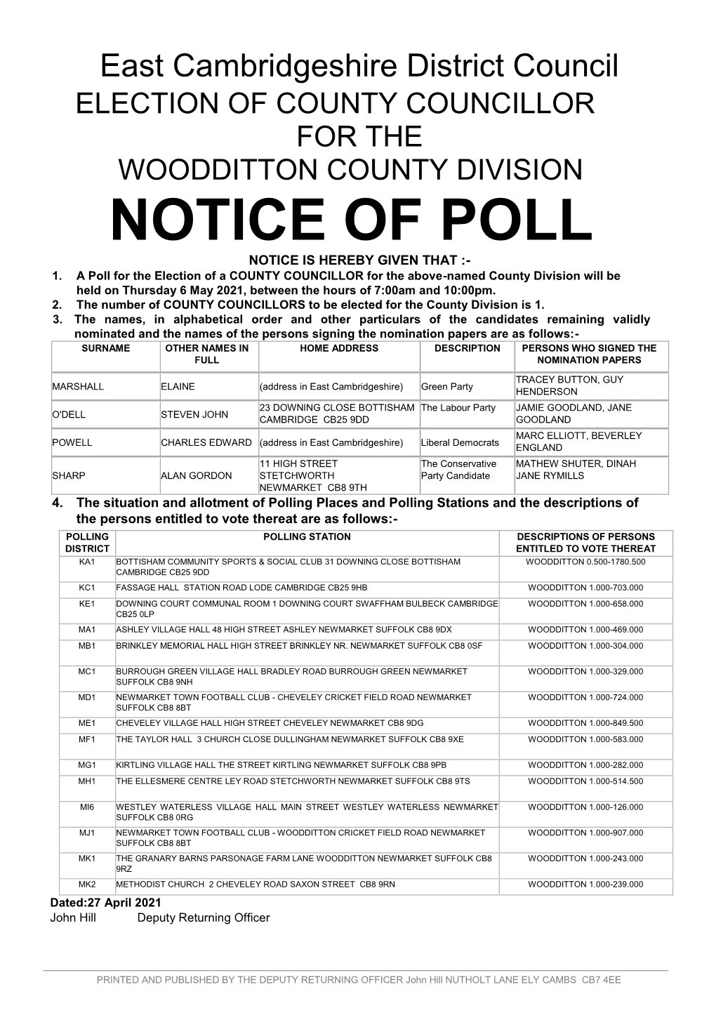 Notice of Poll Notice Is Hereby Given That :- 1