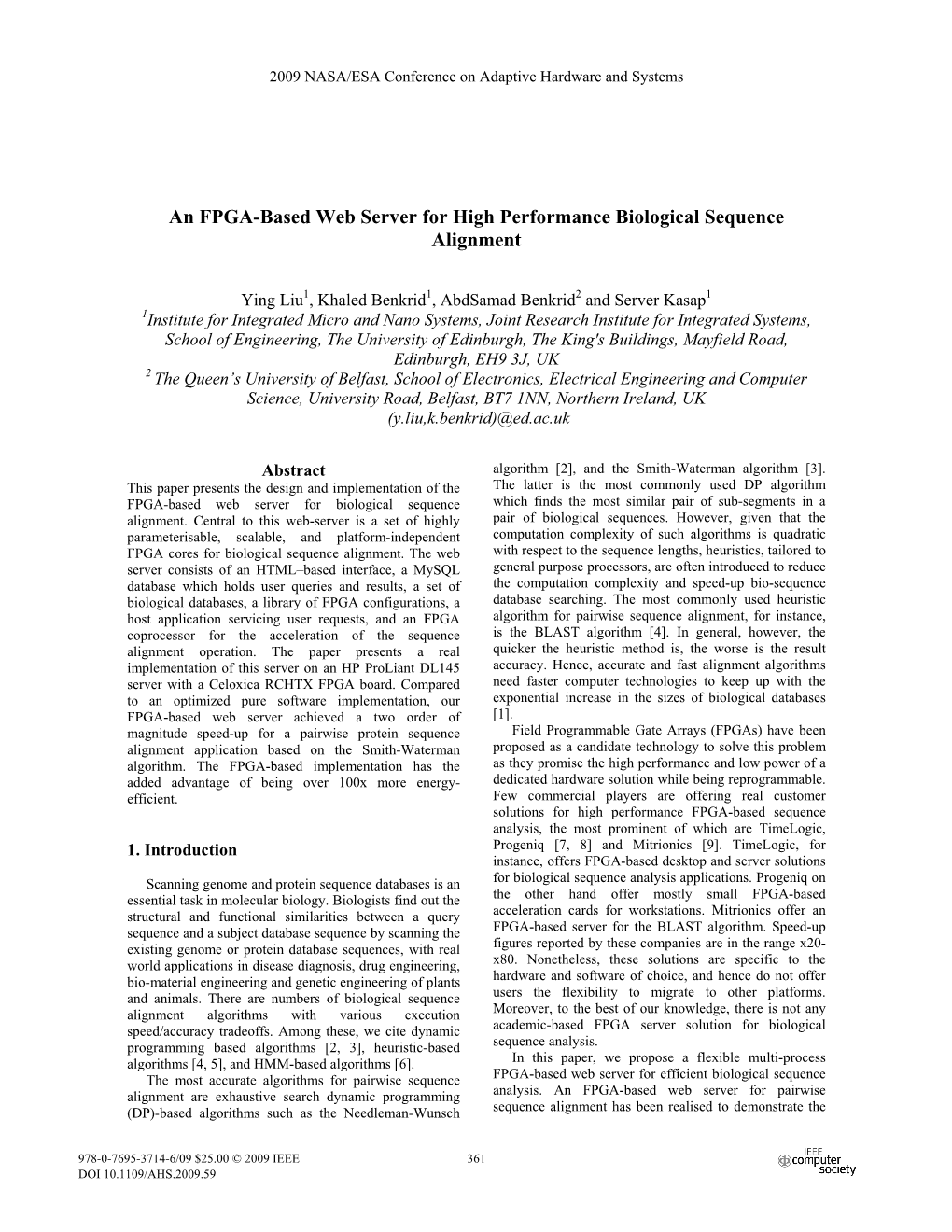 An FPGA-Based Web Server for High Performance Biological Sequence Alignment