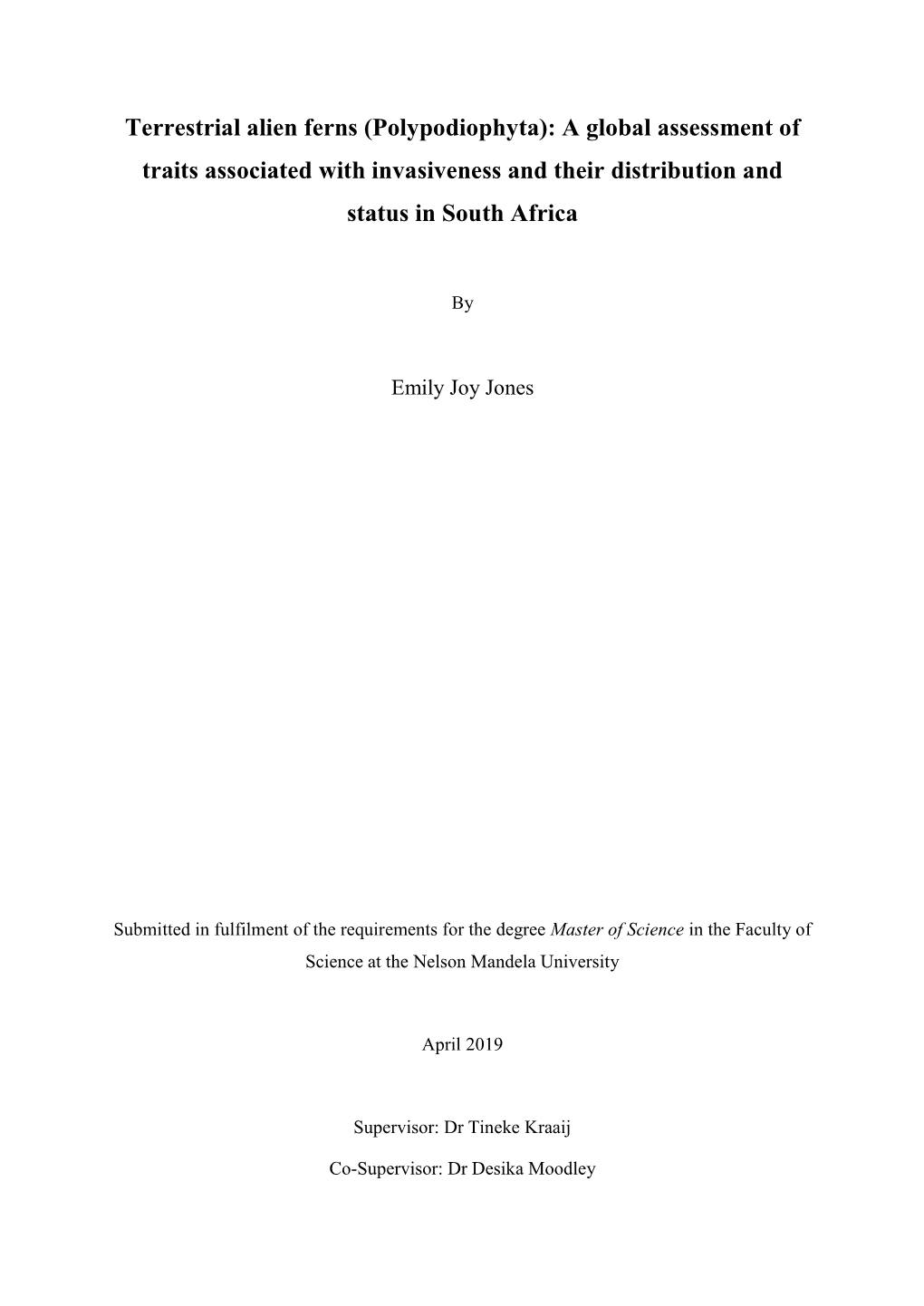 Polypodiophyta): a Global Assessment of Traits Associated with Invasiveness and Their Distribution and Status in South Africa