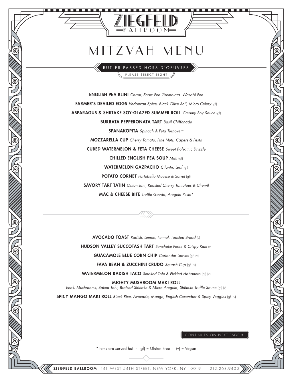 Mitzvah Menu