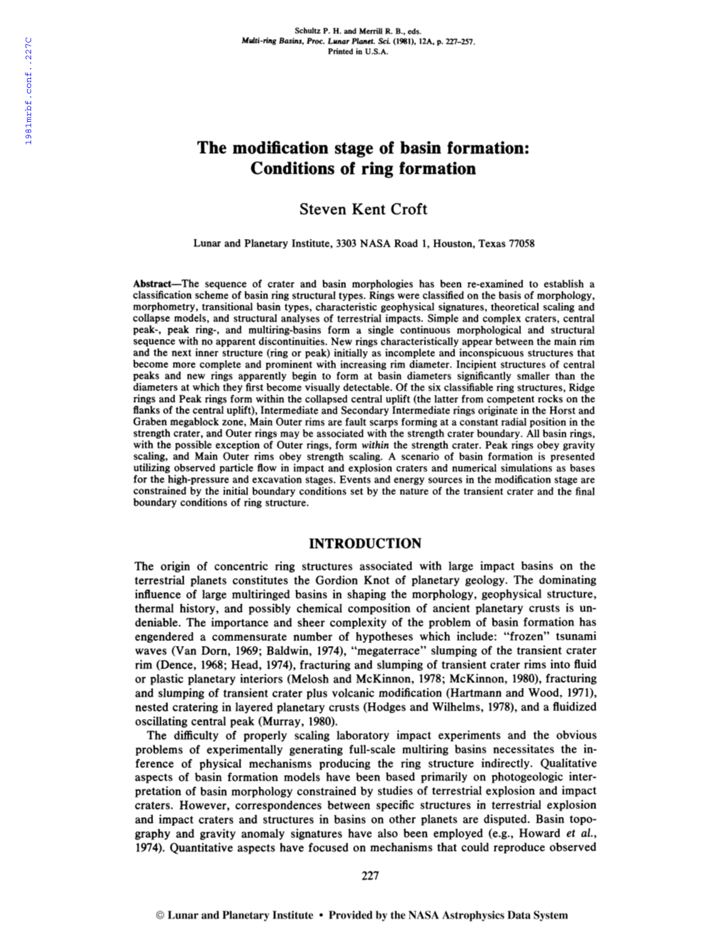 The Modification Stage of Basin Formation