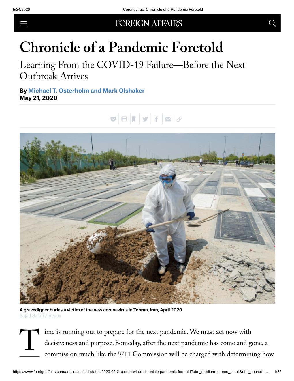 Chronicle of a Pandemic Foretold