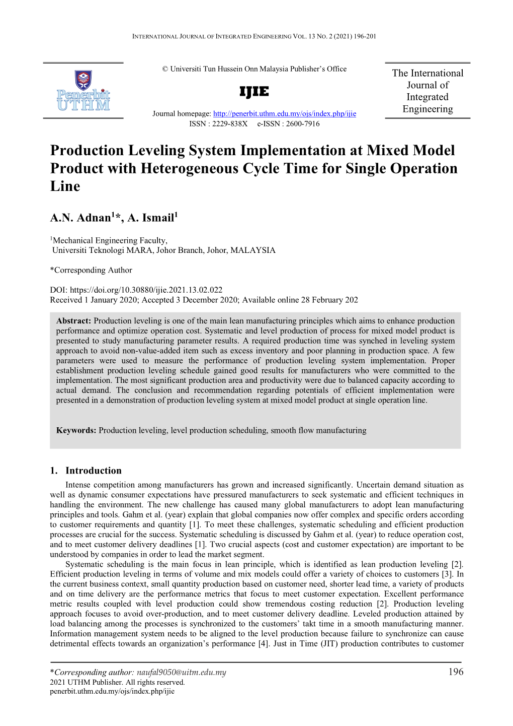 Production Leveling System Implementation at Mixed Model Product with Heterogeneous Cycle Time for Single Operation Line