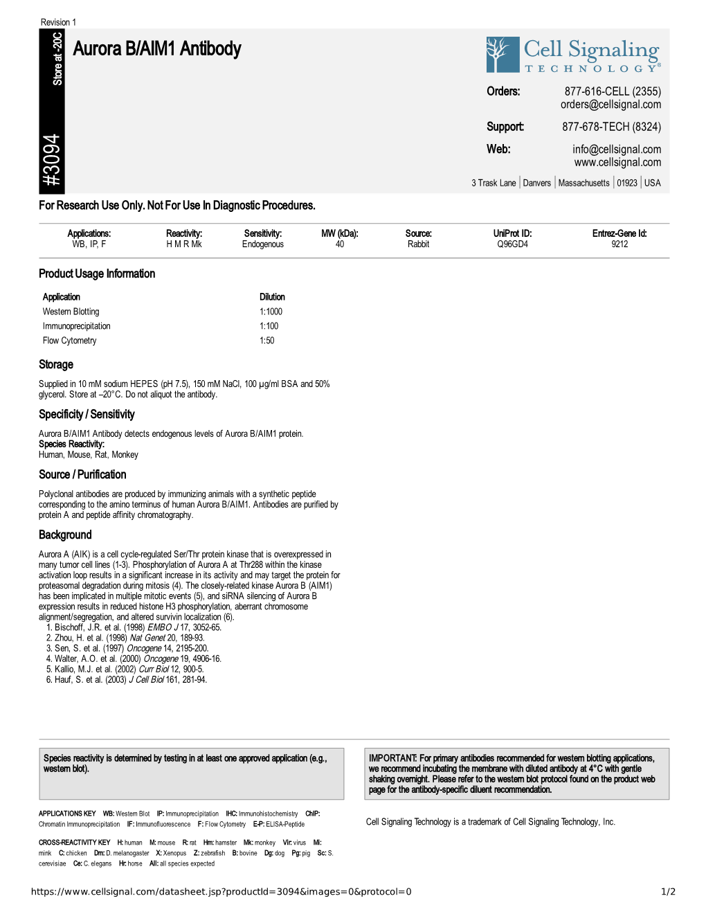 Aurora B/AIM1 Antibody A