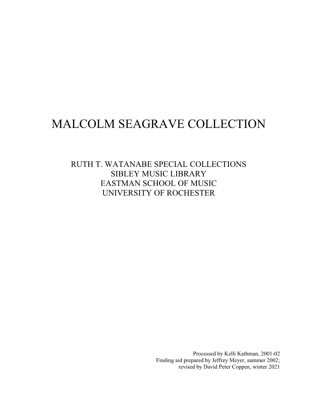Malcolm Seagrave Collection