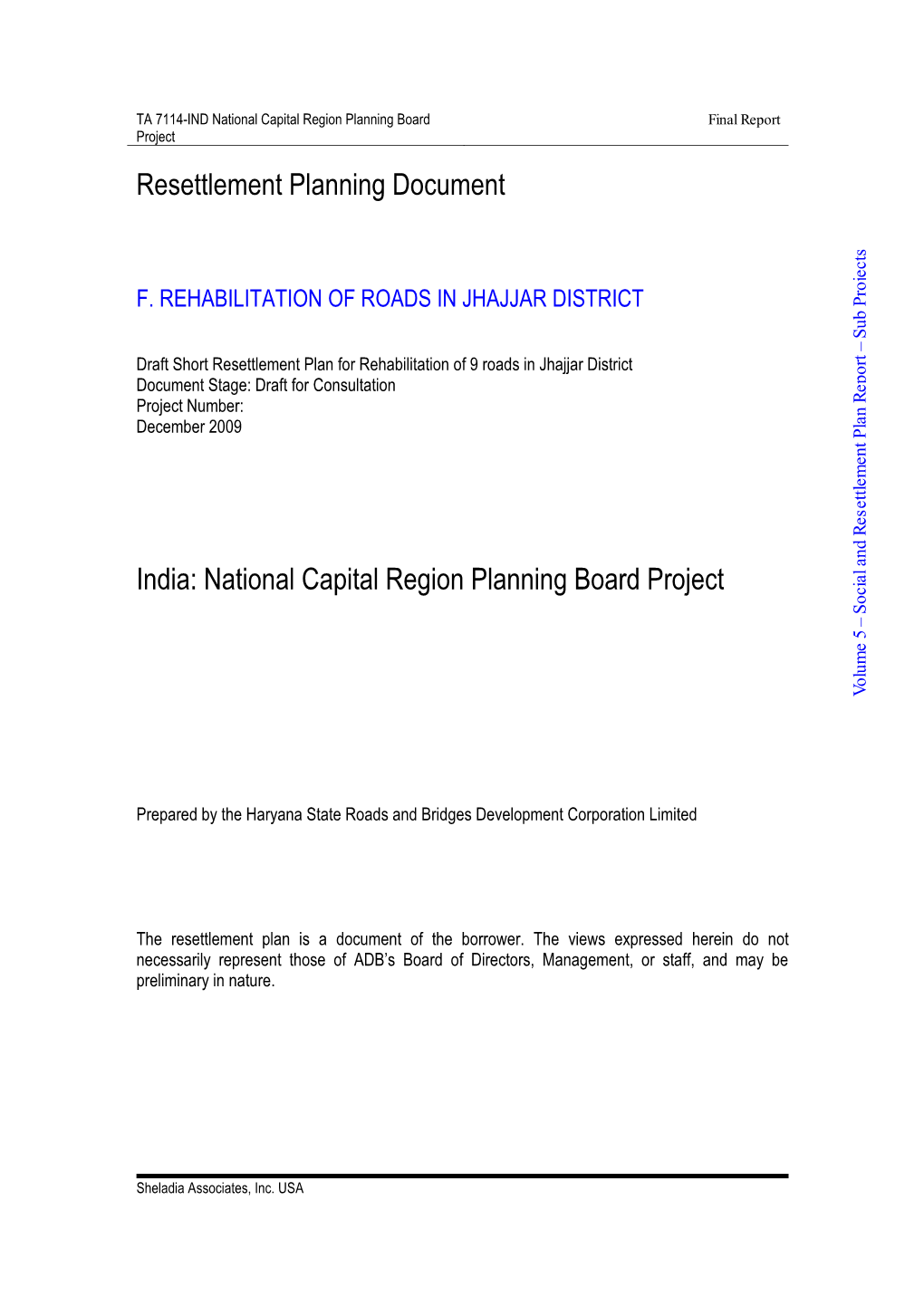 Resettlement Planning Document India: National Capital Region