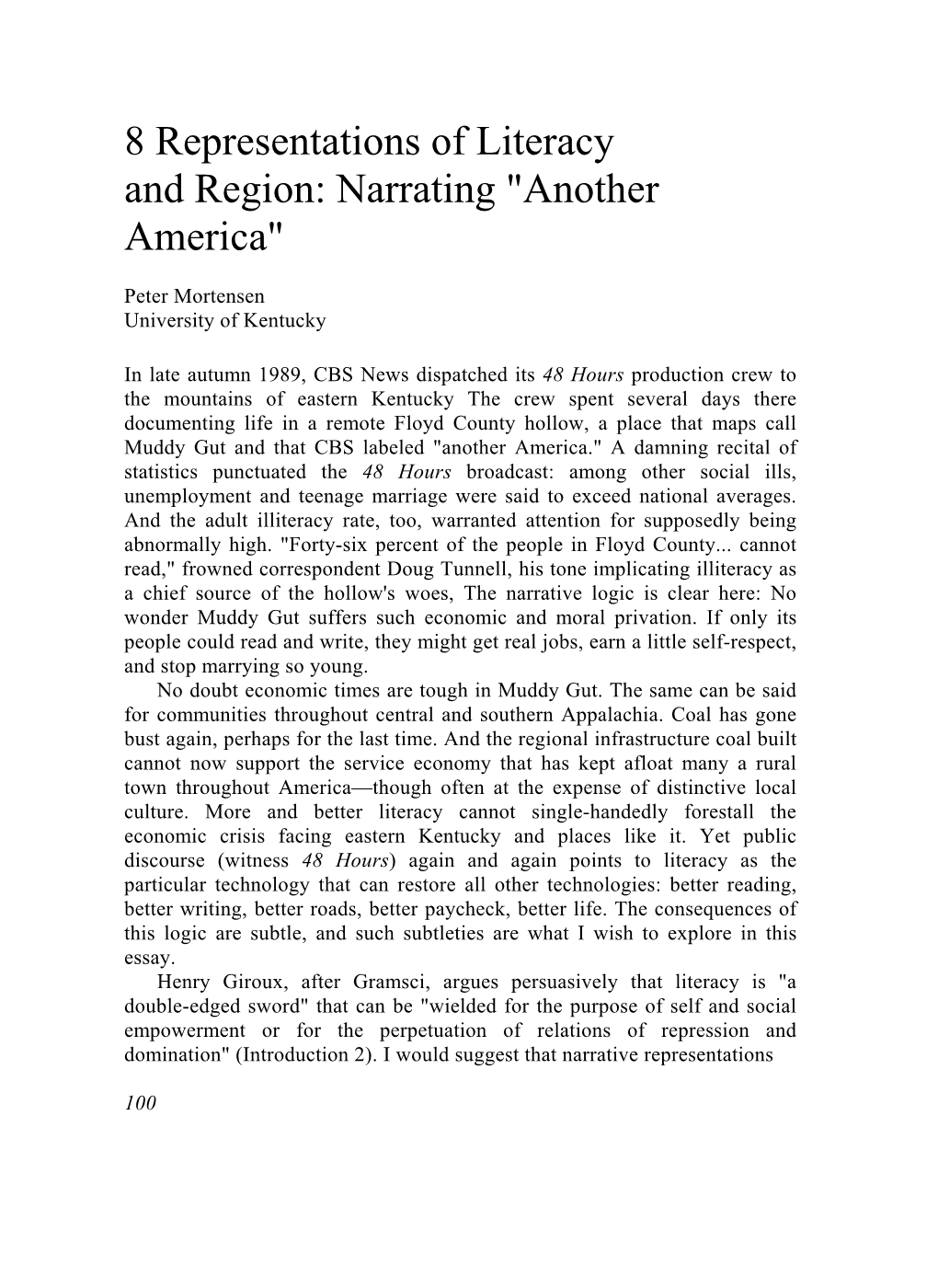 8 Representations of Literacy and Region: Narrating "Another America"