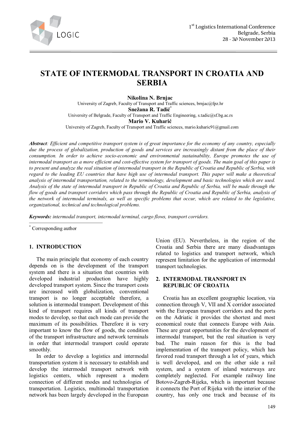 State of Intermodal Transport in Croatia and Serbia