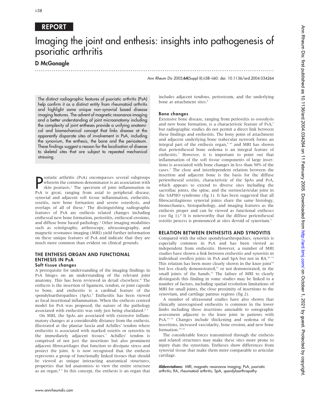 Insights Into Pathogenesis of Psoriatic Arthritis D Mcgonagle