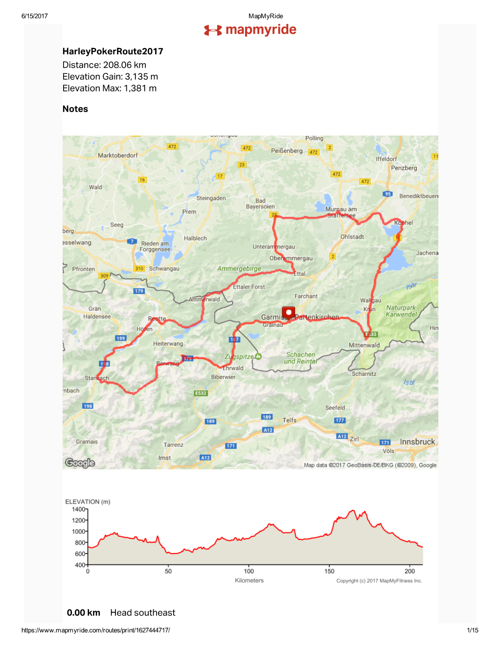 Harleypokerroute2017 Distance: 208.06 Km Elevation Gain: 3,135 M Elevation Max: 1,381 M