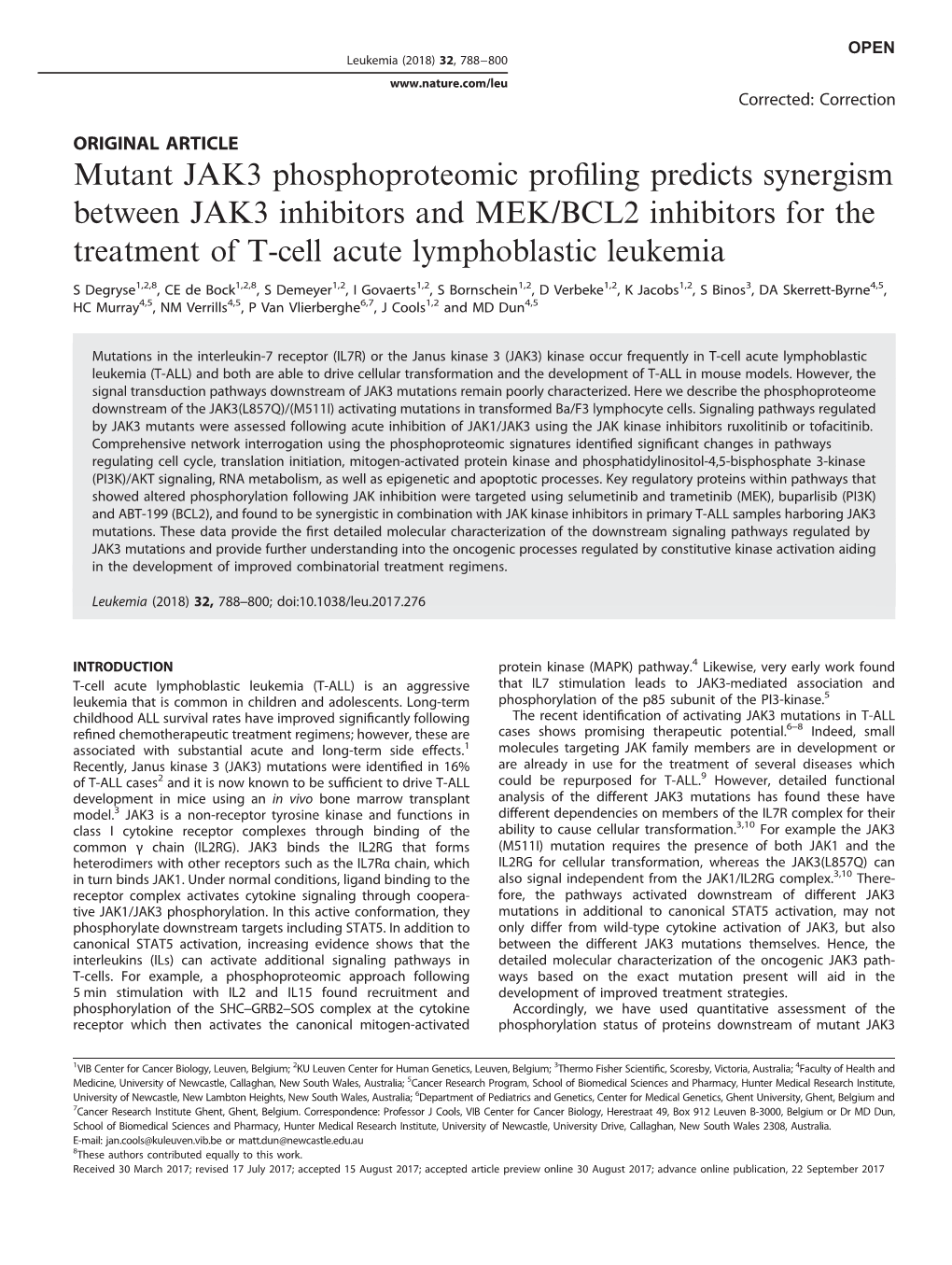 Mutant JAK3 Phosphoproteomic Profiling Predicts