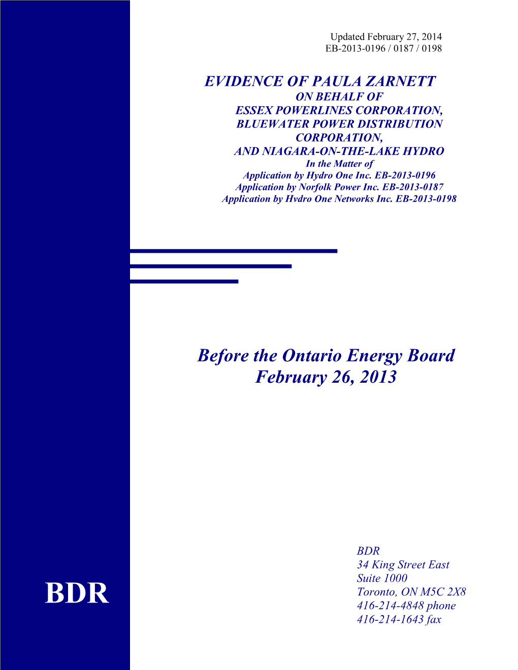 Before the Ontario Energy Board February 26, 2013