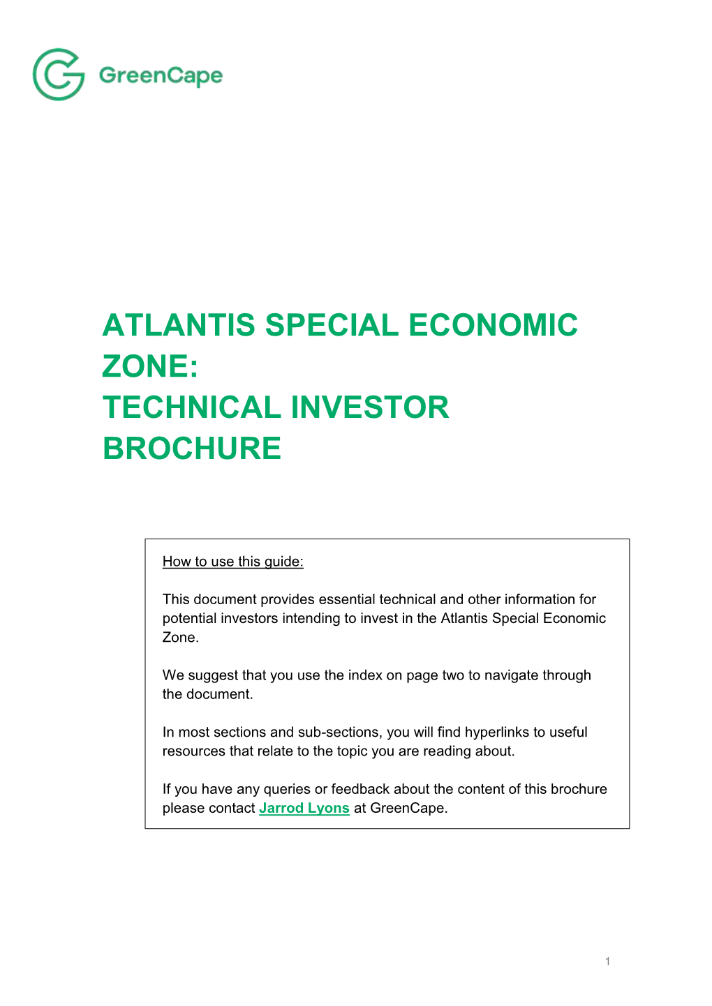Atlantis Special Economic Zone: Technical Investor Brochure