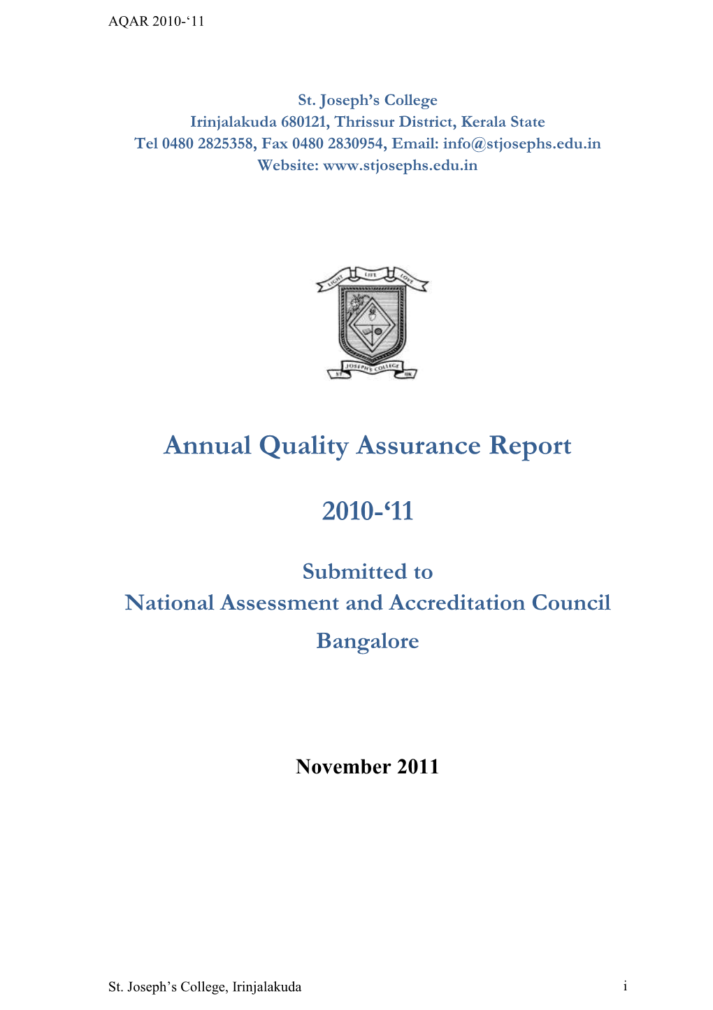 Annual Quality Assurance Report 2010-'11