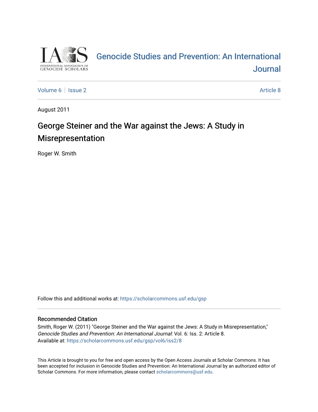 George Steiner and the War Against the Jews: a Study in Misrepresentation