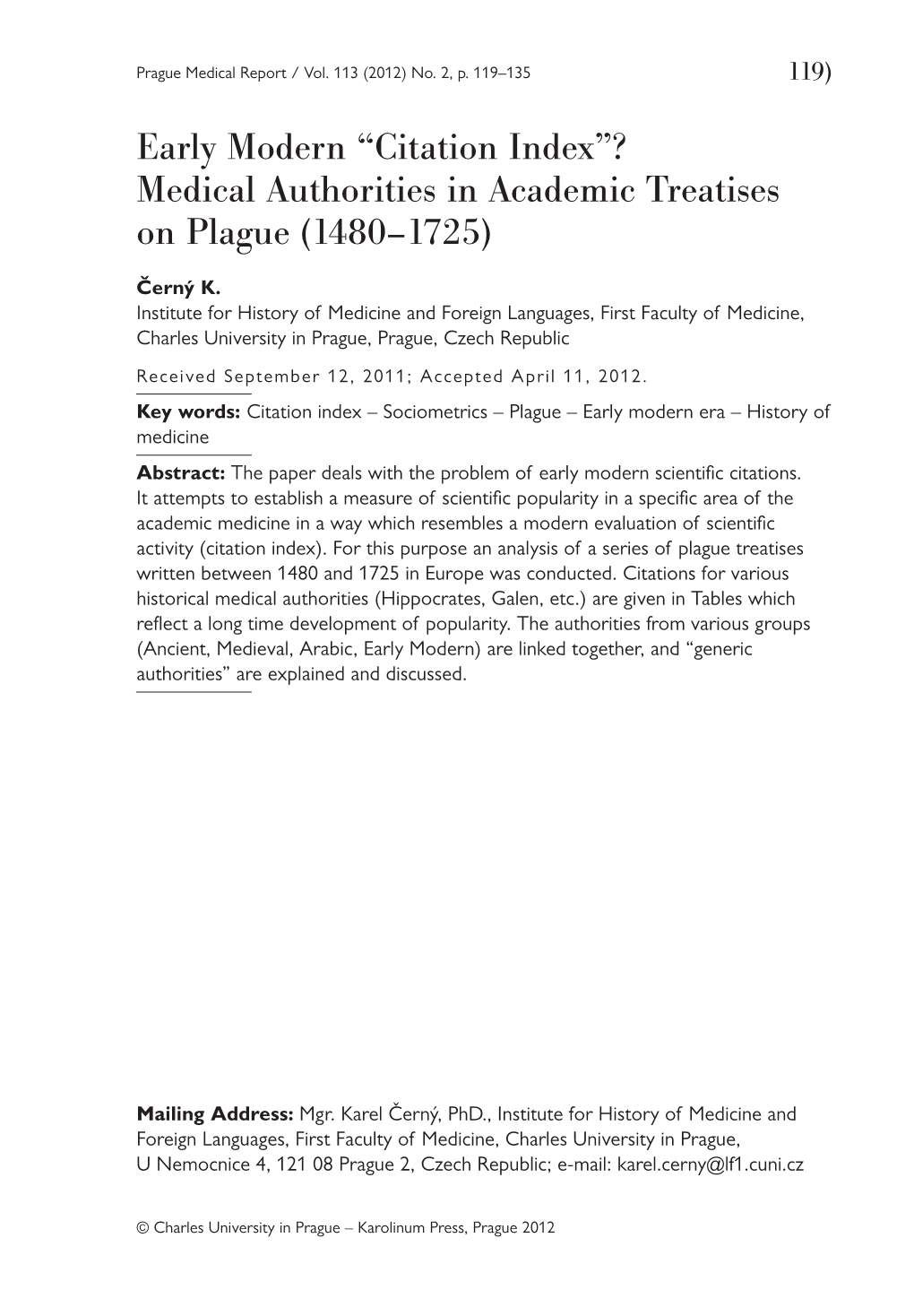 Early Modern “Citation Index”? Medical Authorities in Academic Treatises on Plague (1480–1725)