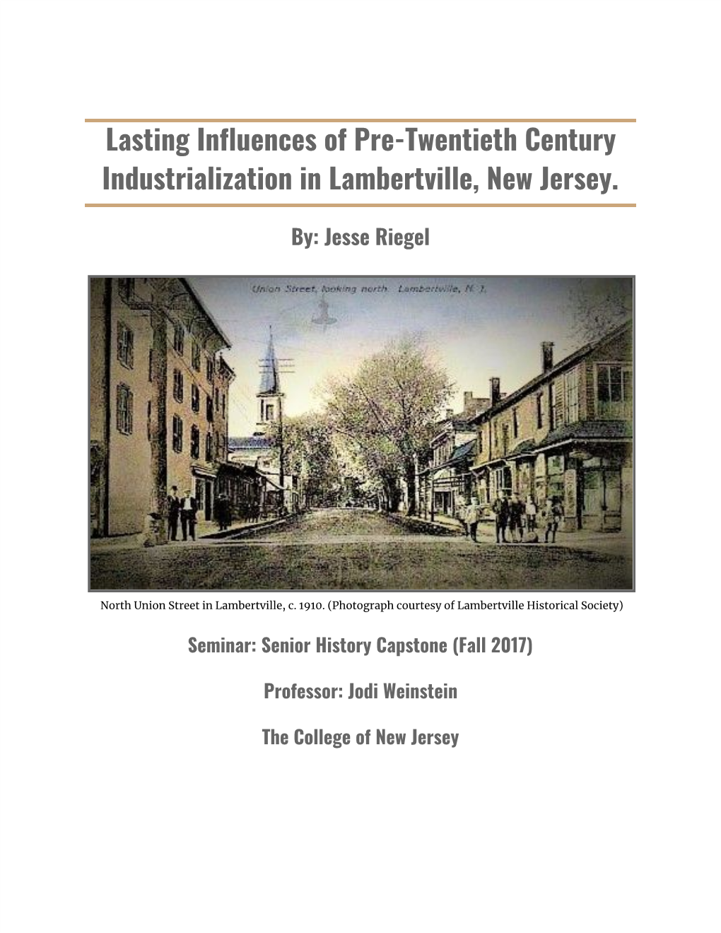 Lasting Influences of Pre-Twentieth Century Industrialization in Lambertville, New Jersey