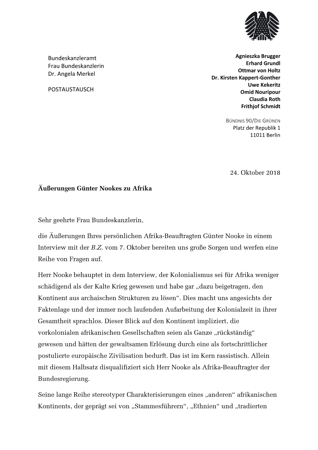 Bundeskanzleramt Frau Bundeskanzlerin Dr. Angela Merkel