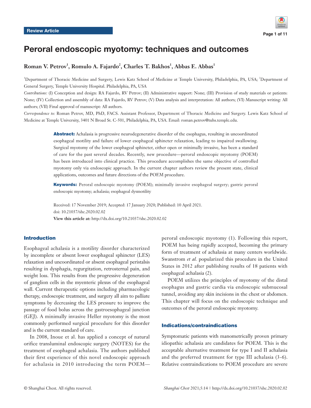 Peroral Endoscopic Myotomy: Techniques and Outcomes