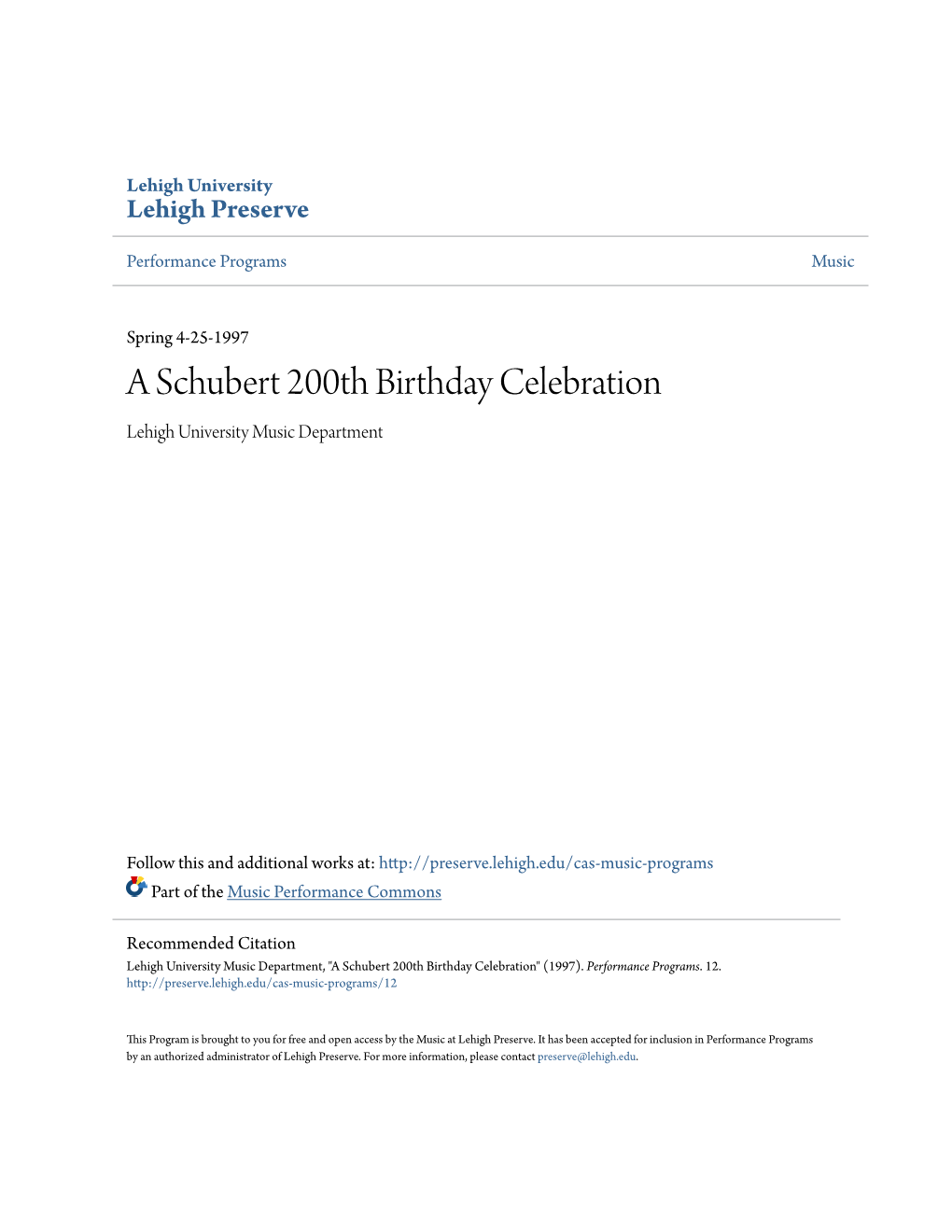 A Schubert 200Th Birthday Celebration Lehigh University Music Department