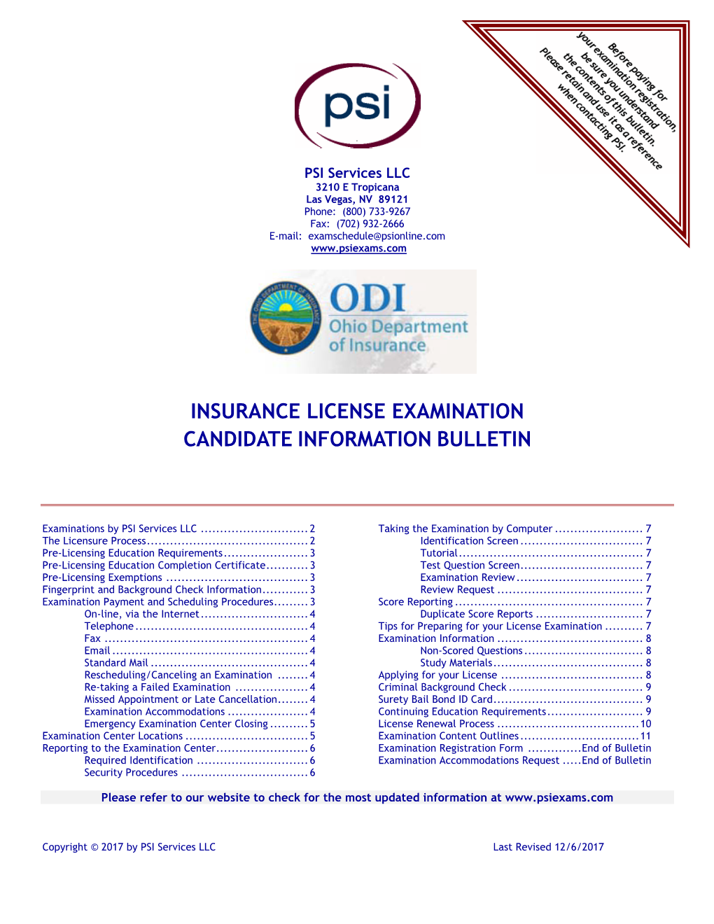 Insurance License Examination Candidate Information Bulletin