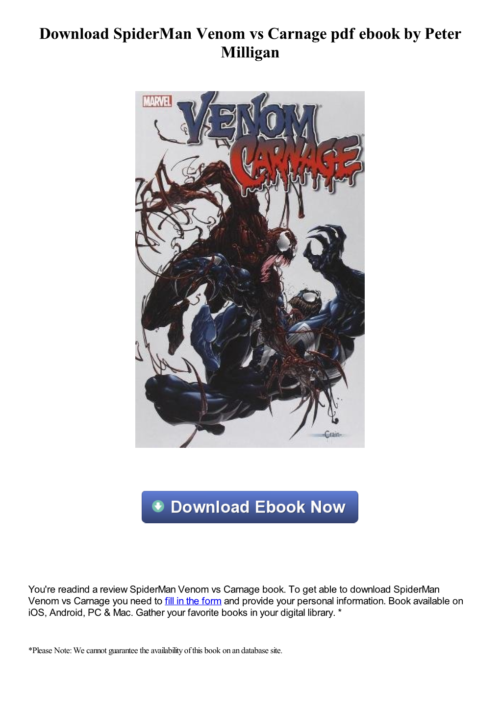 Download Spiderman Venom Vs Carnage Pdf Book by Peter Milligan