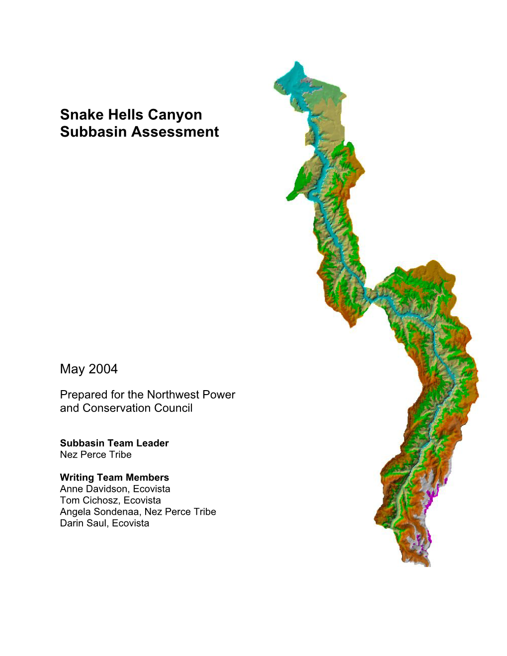 Snake Hells Canyon Subbasin Plan