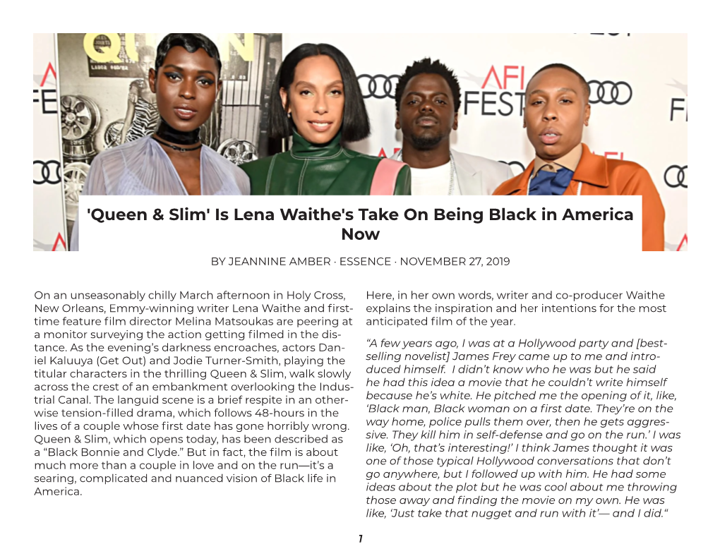 'Queen & Slim' Is Lena Waithe's Take on Being