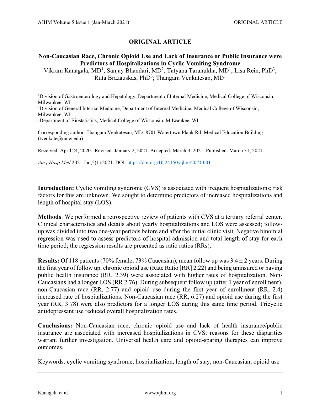 ORIGINAL ARTICLE Non-Caucasian Race, Chronic Opioid Use and Lack