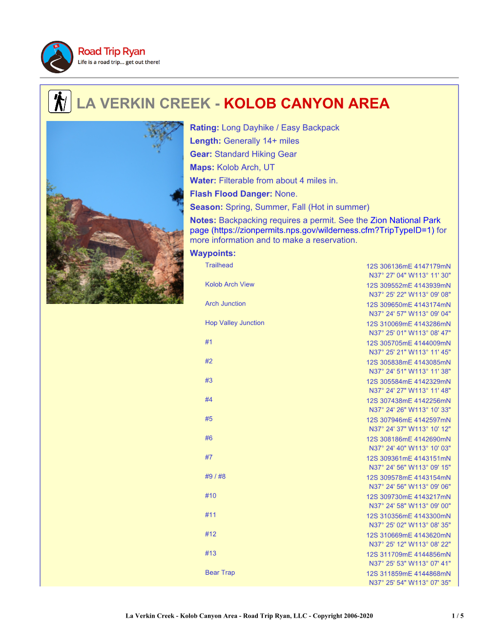 La Verkin Creek - Kolob Canyon Area