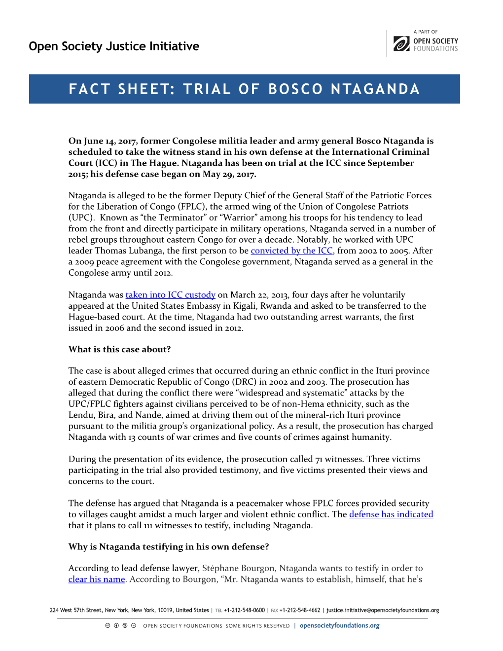 Fact Sheet: Trial of Bosco Ntaganda